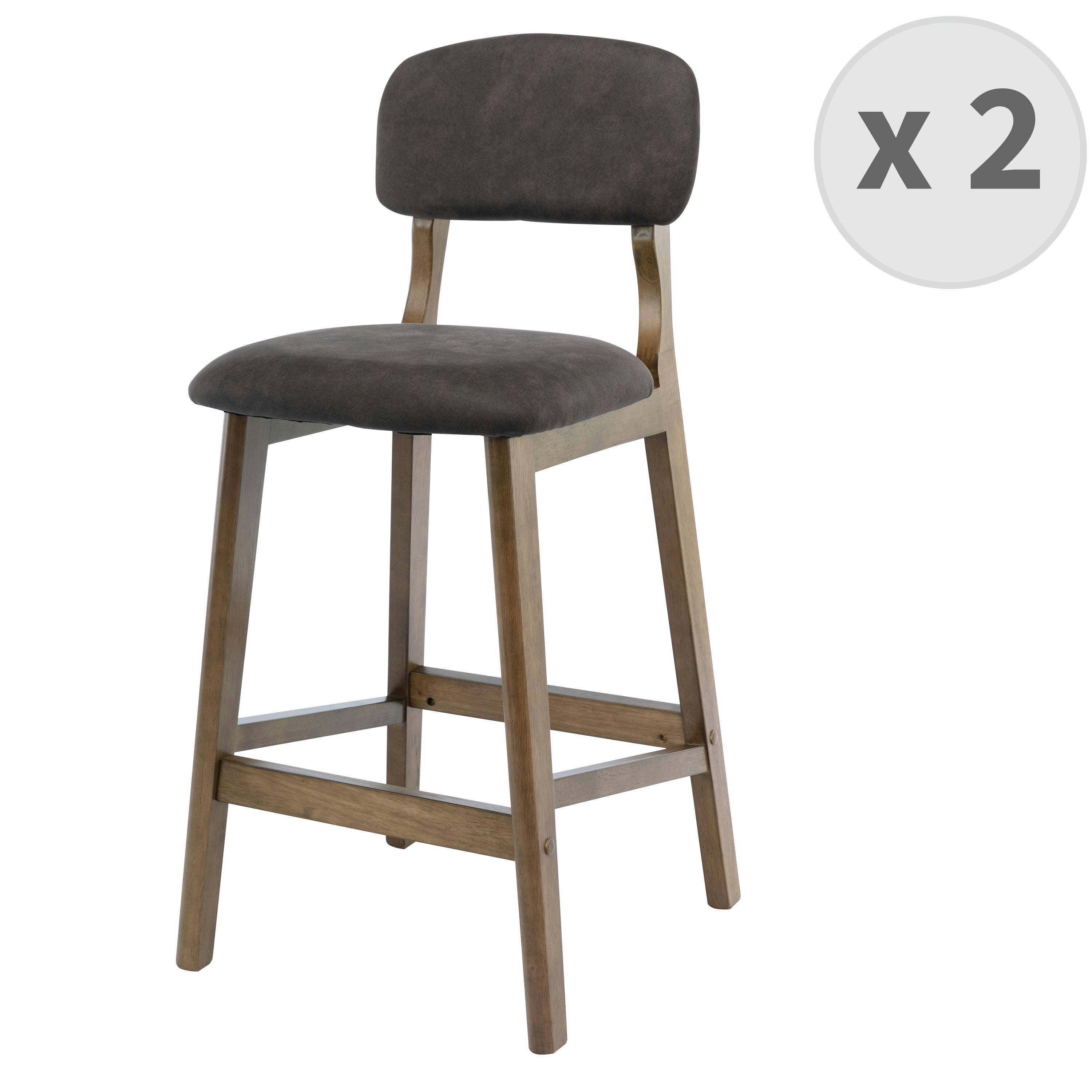 CLIFF - Chaise de bar vintage Ebène et bois teinté noyer(x2)