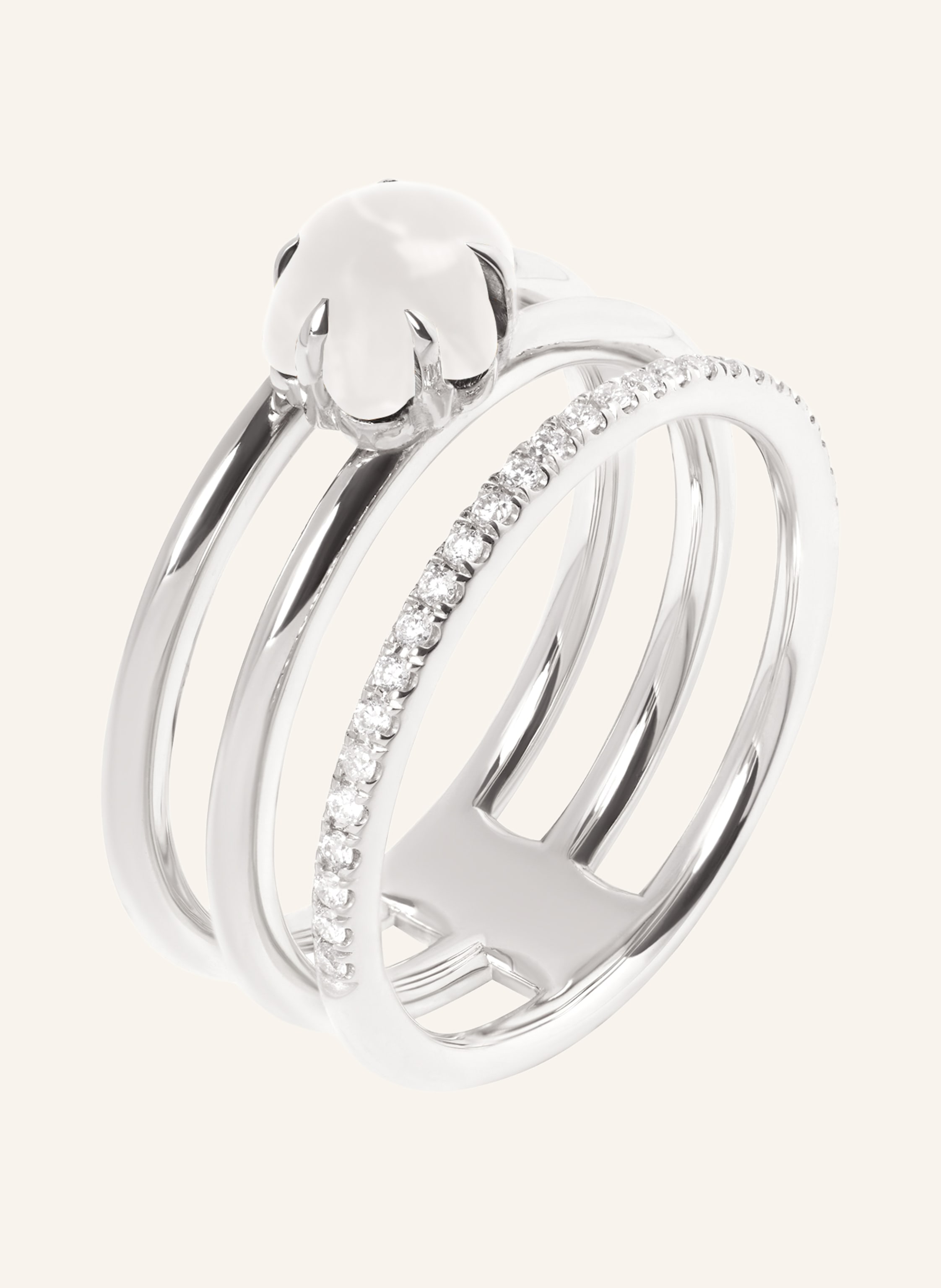 VIERI Ring WOLKE MILCHQUARZ BRILLANT PAVÉ DREIREIHIG