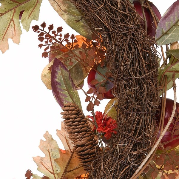 22" Harvest Mums and Maple Leaves Wreath with Apples