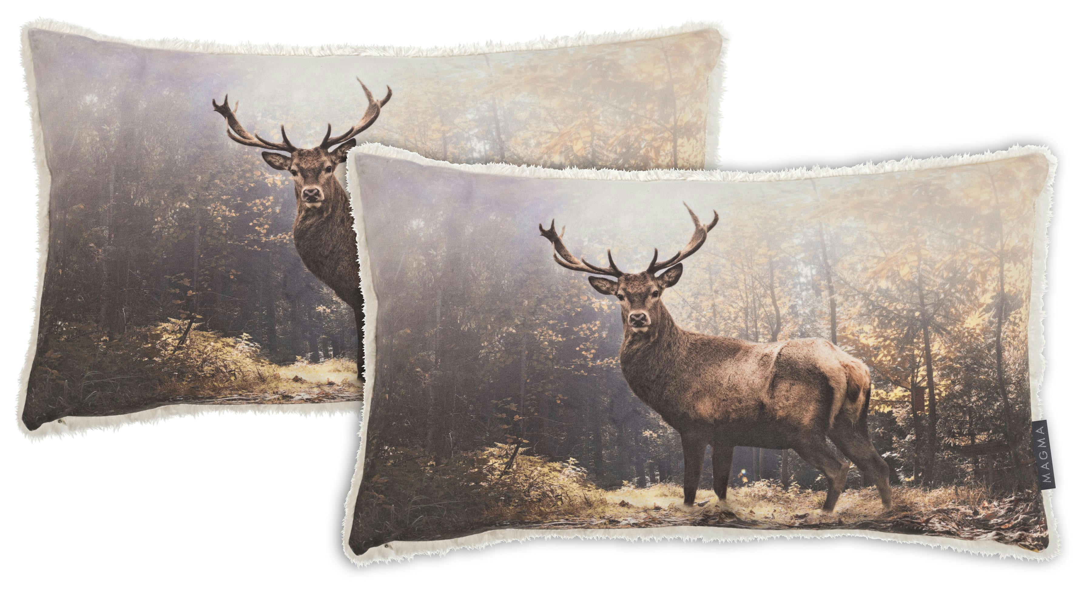 INTO THE WILD - Housses de coussin cerf, polyester, verso peluche - Lot de 2 - 50x30