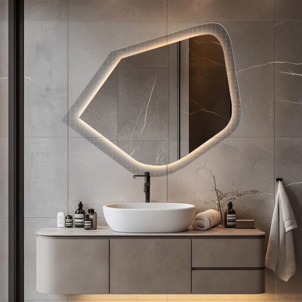 Lustro na szkle ornamentowym z podświetleniem - LUXORA PRISTAL LED