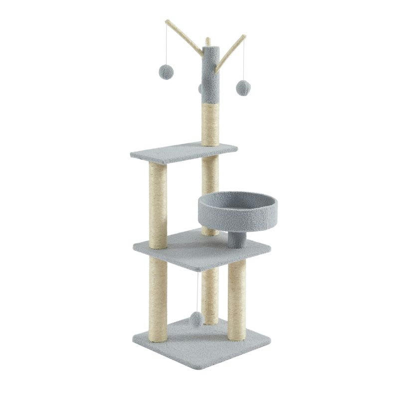 LYSSA - Arbre à chat tissu bouclette gris clair