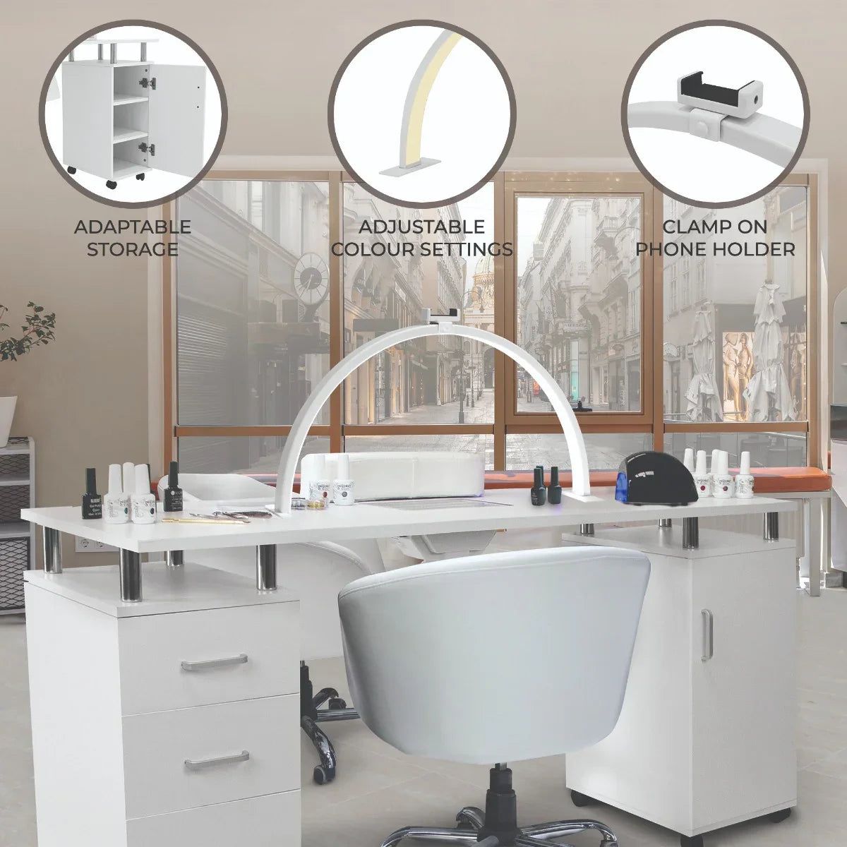 Monstershop Professional Manicure Table & LED Half Moon Lamp