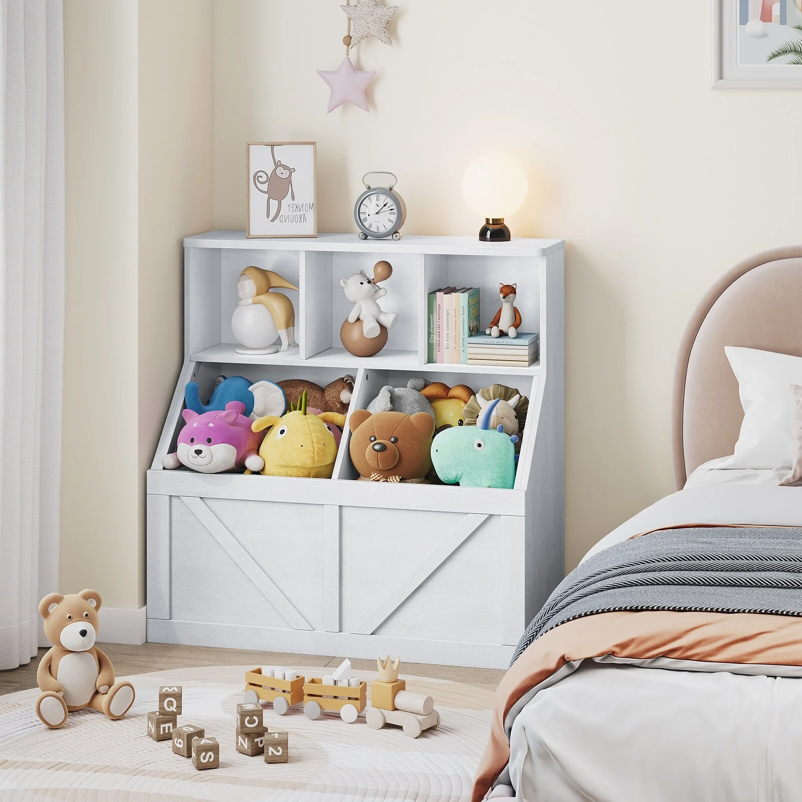 Toy Storage Organizer and Kids Bookshelf, Toddler Toy Storage Cabinet with Toy Shelf