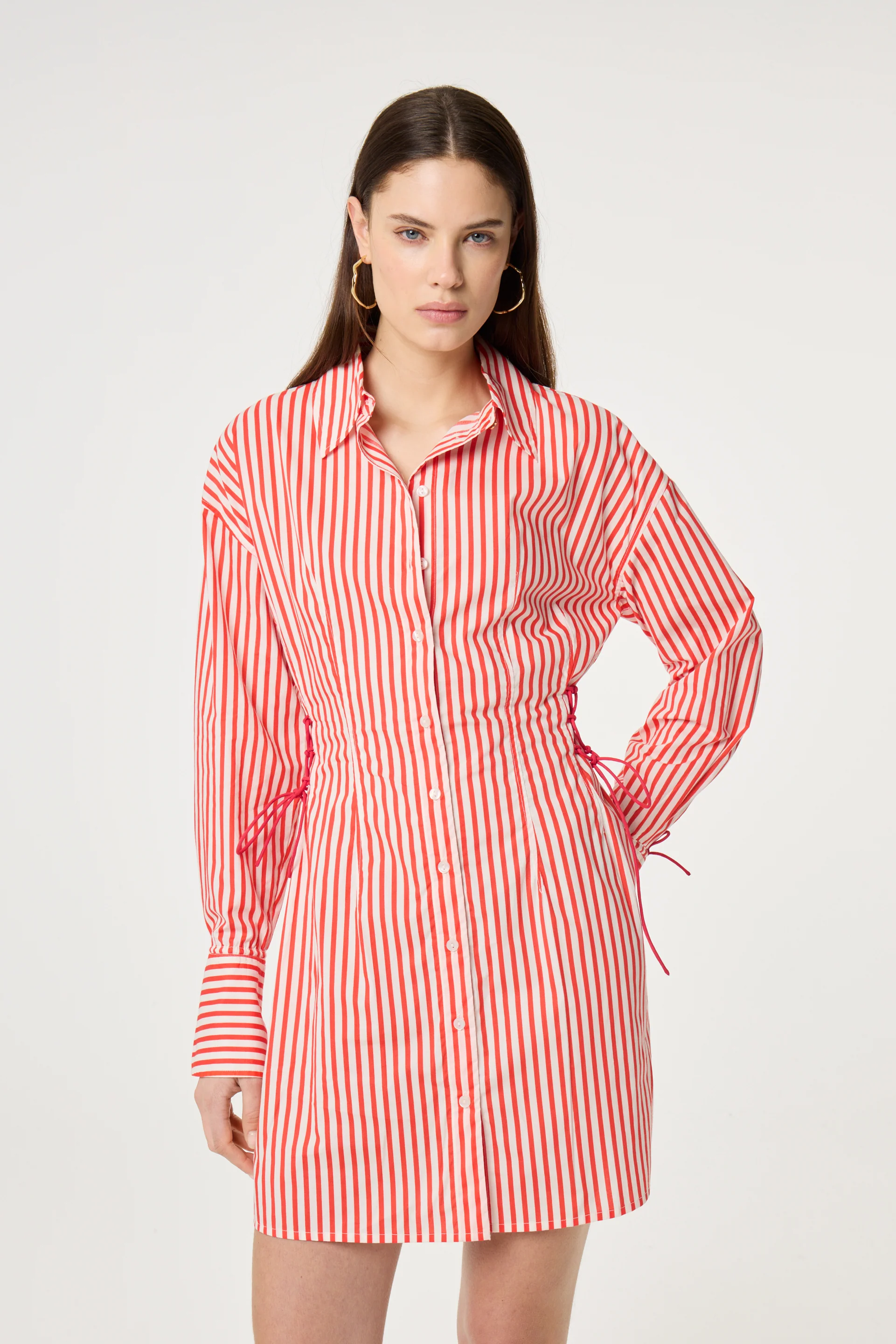 Coletta Red Shirt Stripe Dress | Cosy White/Tangerine Tango