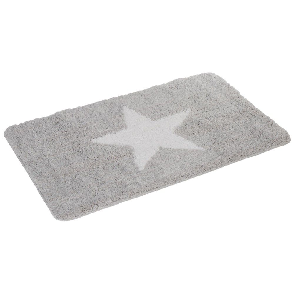 Tapis salle de bain gris motif étoile 45x75 cm