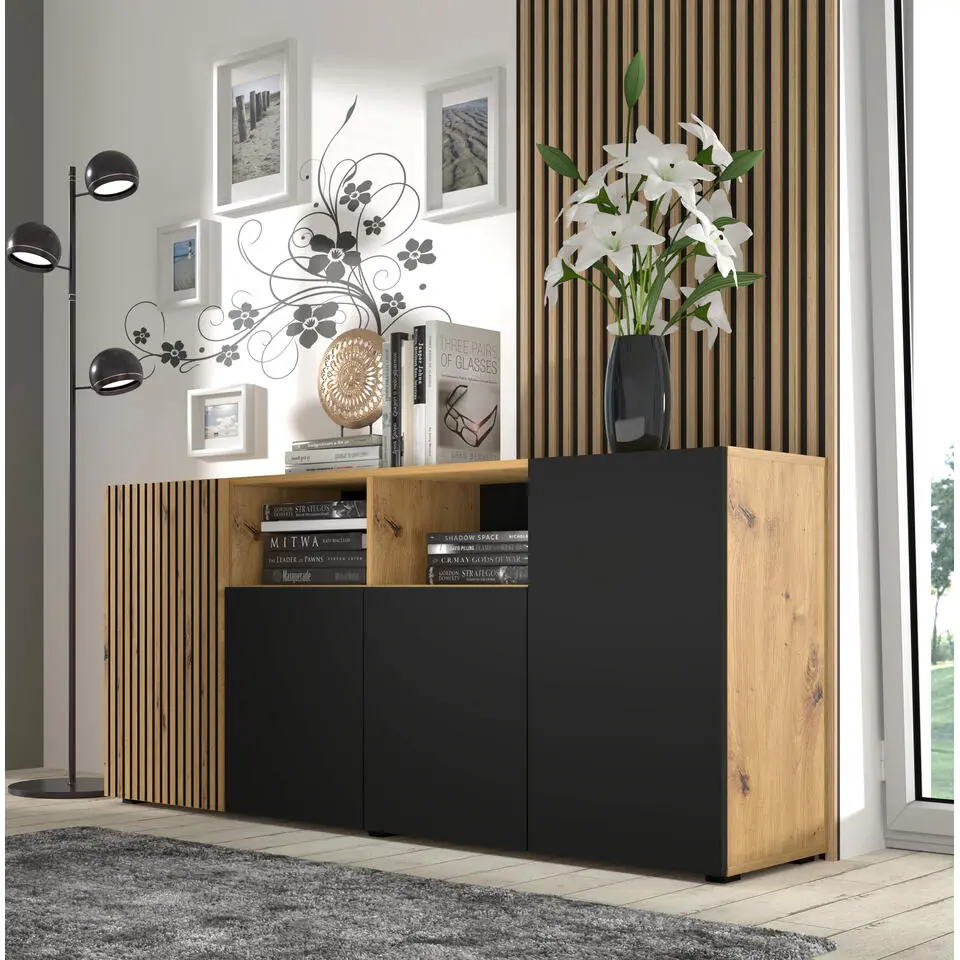 AURIS dressoir 4D 180 cm artisan eiken / zwart mat