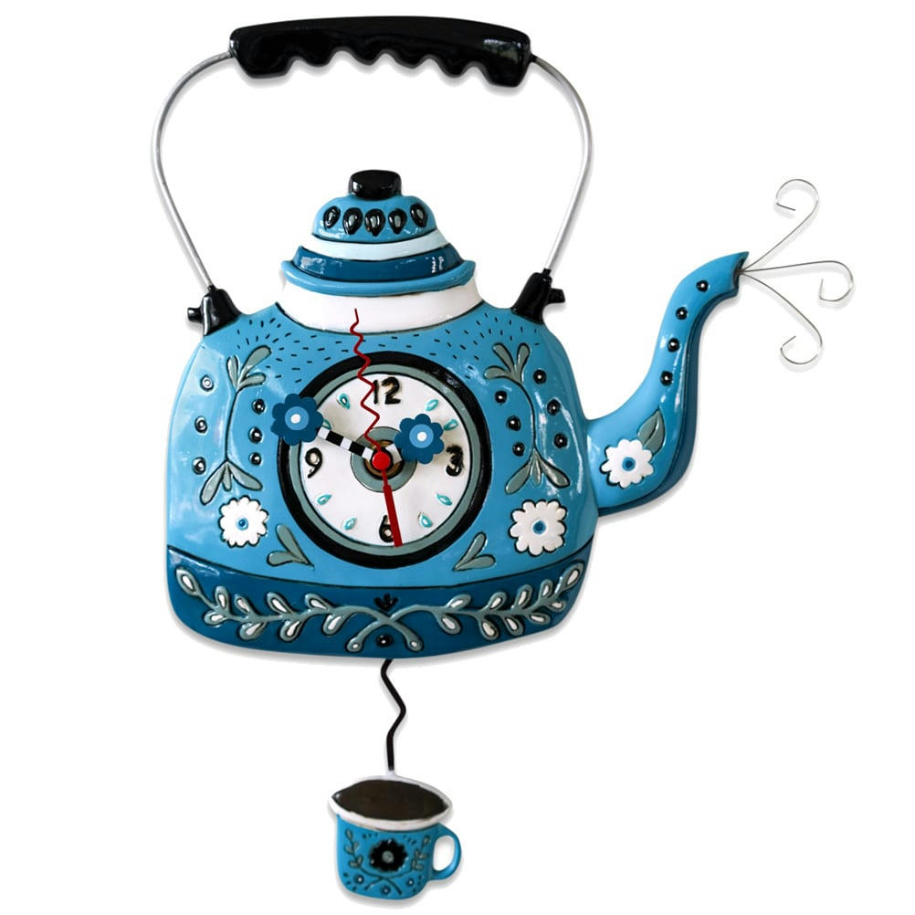 ALLEN - Pendule théière bleue H26cm