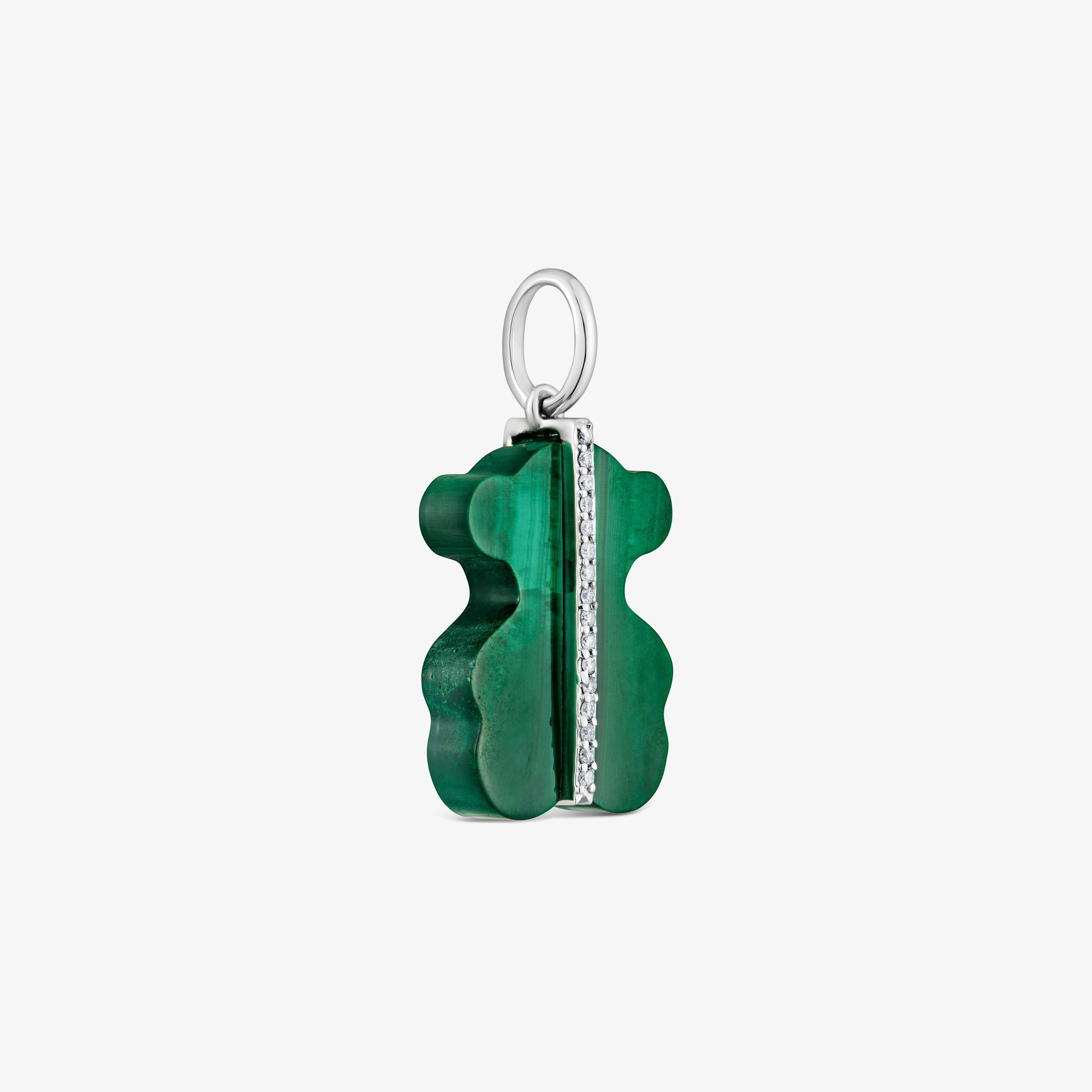 Colgante oso con diamantes, malaquita y oro blanco 14 kt Sweet Dolls