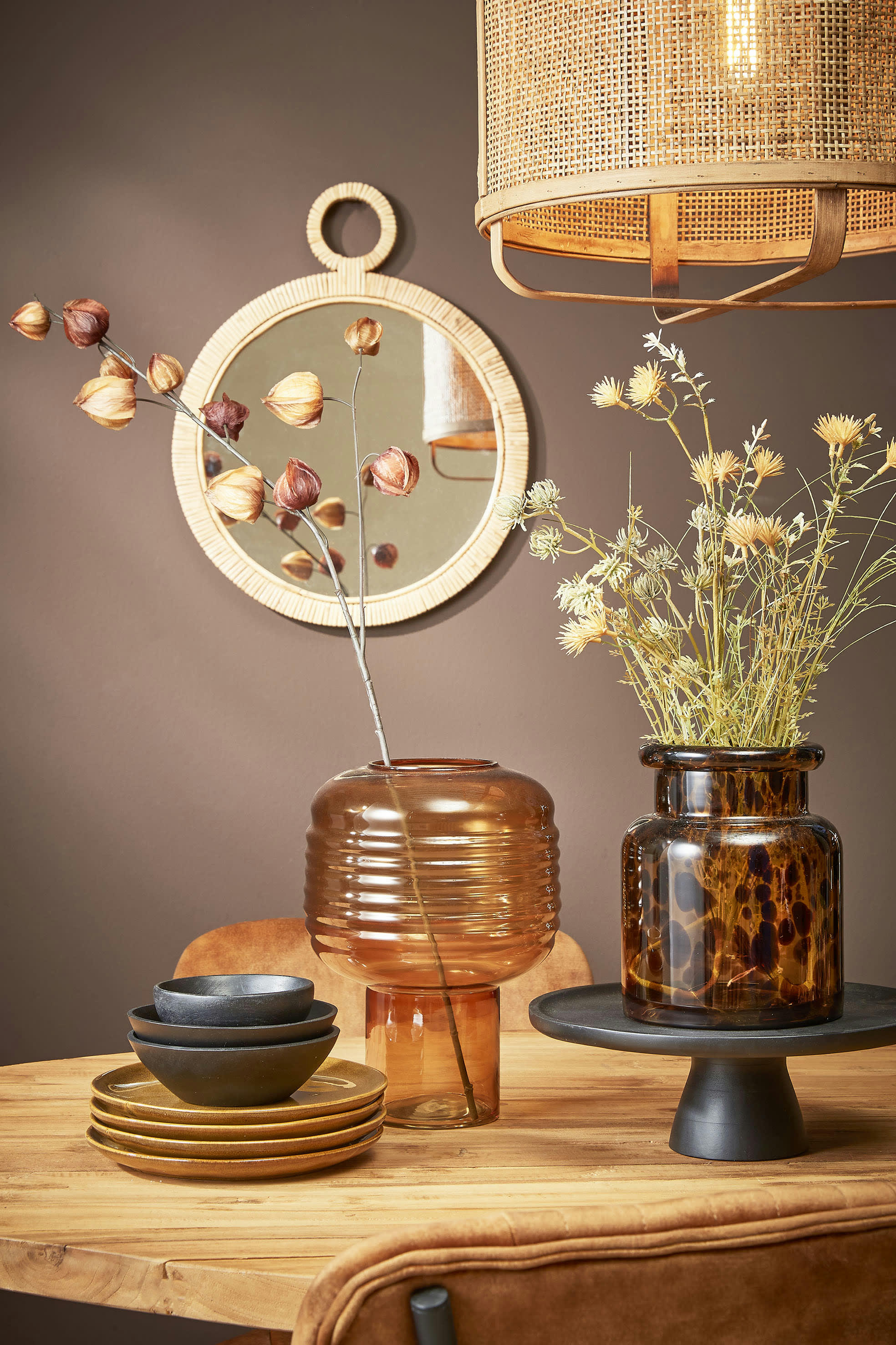 KAJ - Miroir en rotin marron 40,5x51