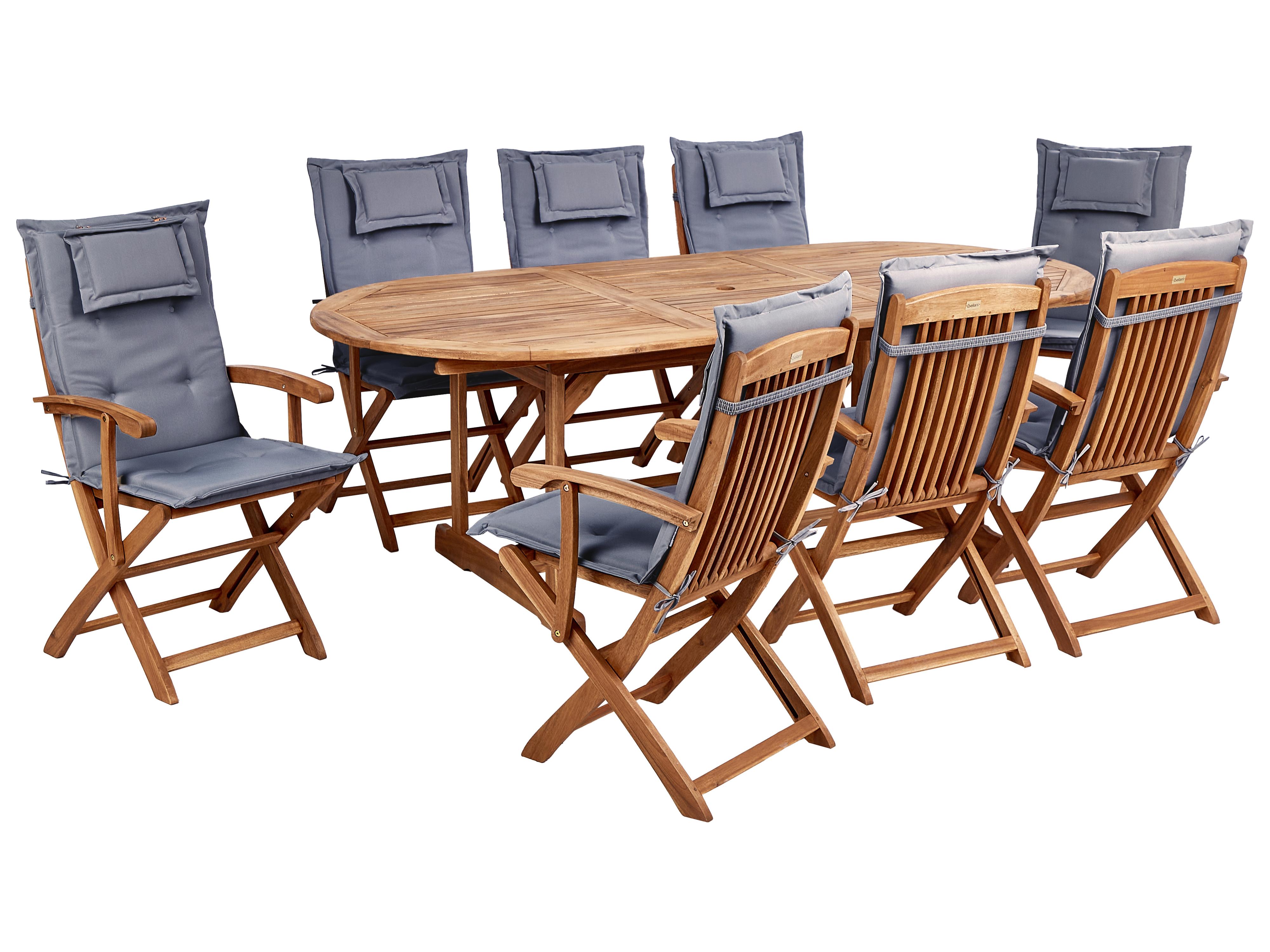 Garden Dining Set 8 Seater MAUI II with Cushions Acacia Wood Graphite Grey
