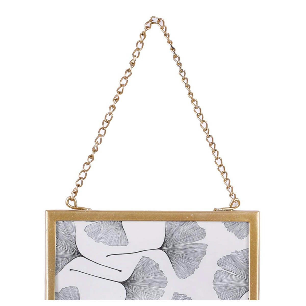 GOLD HOME - Cadre photo mural en verre et métal doré avec chaînette 13x20cm