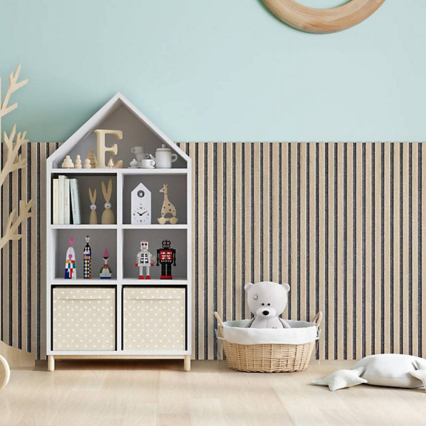 Panneau Mural acoustique tasseaux bois 120 x 30 x 1,9 cm - décor chêne / feutrine grise - 0,36m²