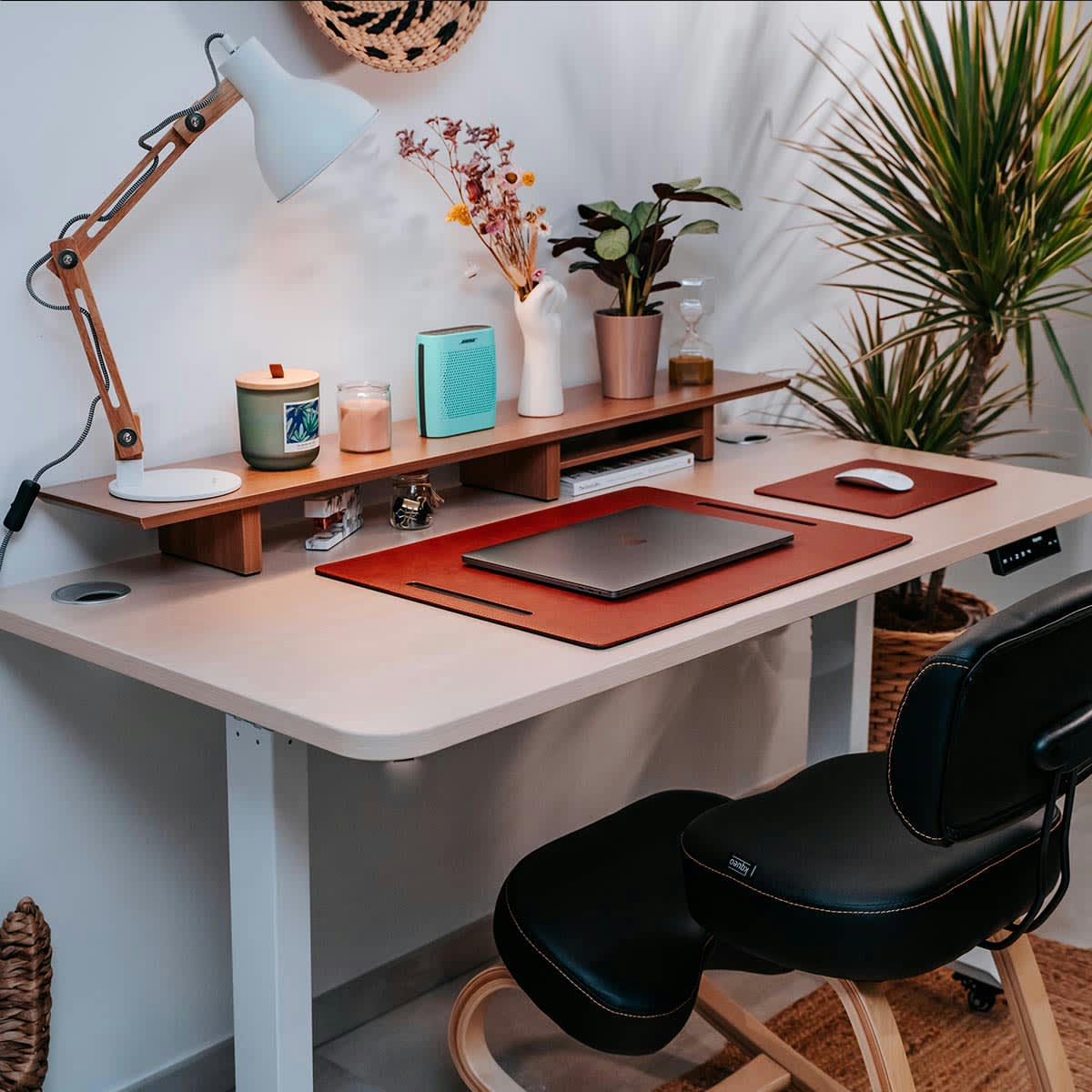 DYNAMIC - Bureau assis debout effet bois naturel 120x60