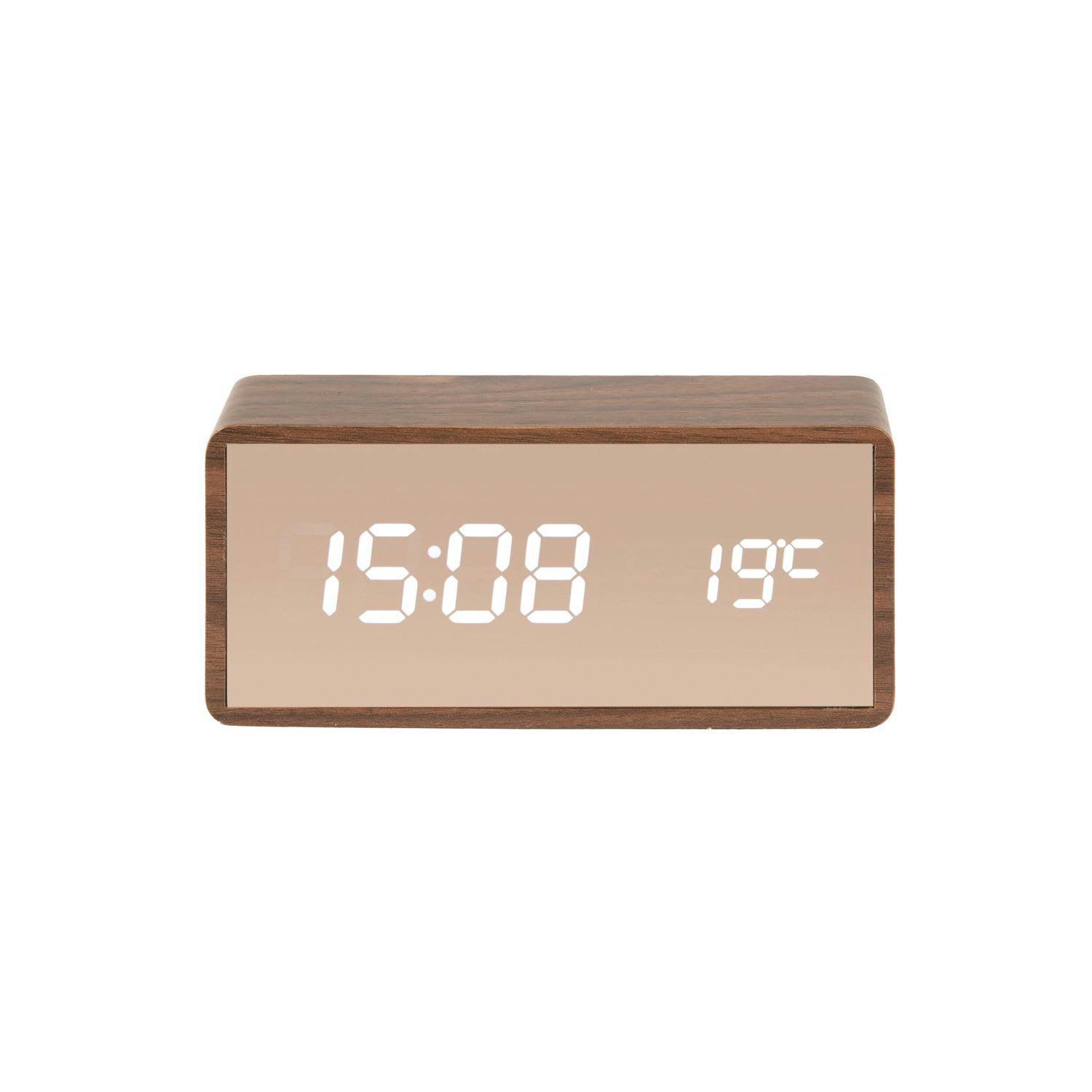 COPPER - Réveil mirror led -marron effet bois naturel