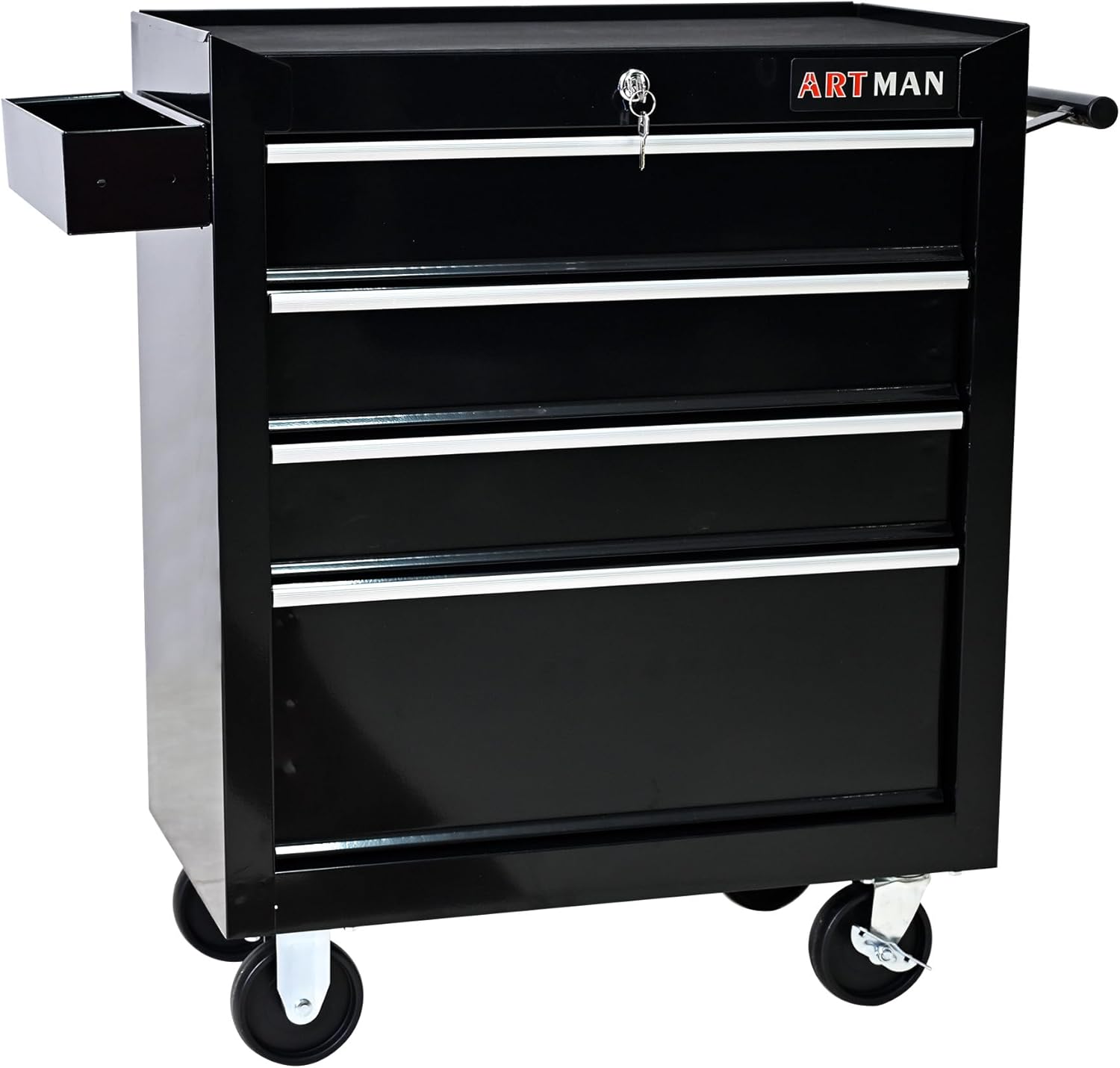 4-Drawer Rolling Toolbox Cabinet, Large Capacity Metal Toolbox with Wheels and Key Lock, Rolling Toolbox Organizer Toolbox, Heavy-Duty Industrial Service cart Storage Organizer