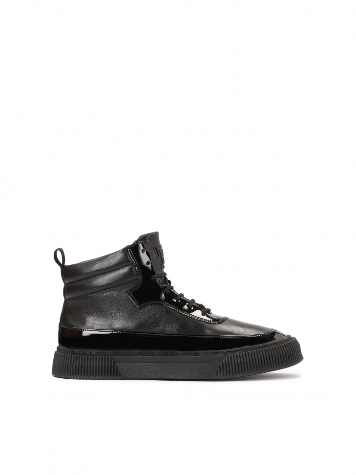 Men’s leather ankle-high sneakers with shiny details