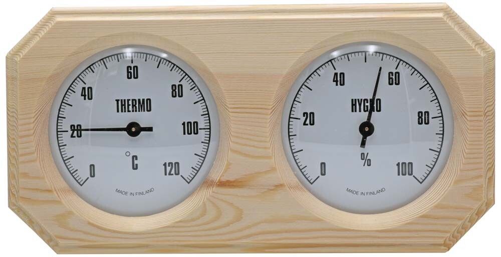 BADSTUETERMOMETER OG HYGROMETER SAUNIA 25X12CM FURU