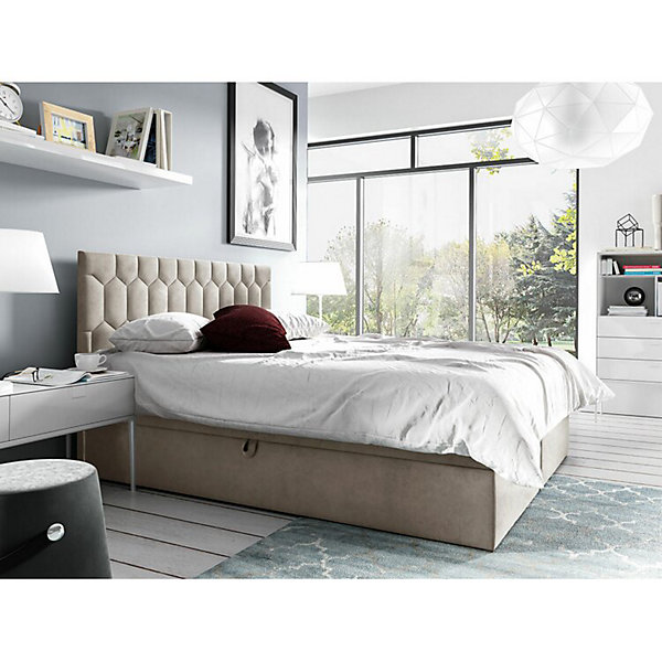 Lit continental Baltimore 181, Double, Brun clair, Tissu, Disponible