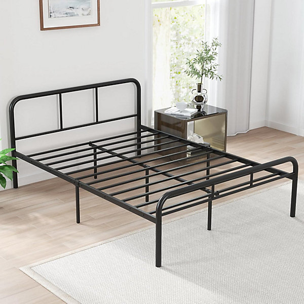Cadre de Lit Plateforme 140x190CM, Rangement, Pas de Sommier Nécessaire, sans Bruit, 140x190CM,Double Barres