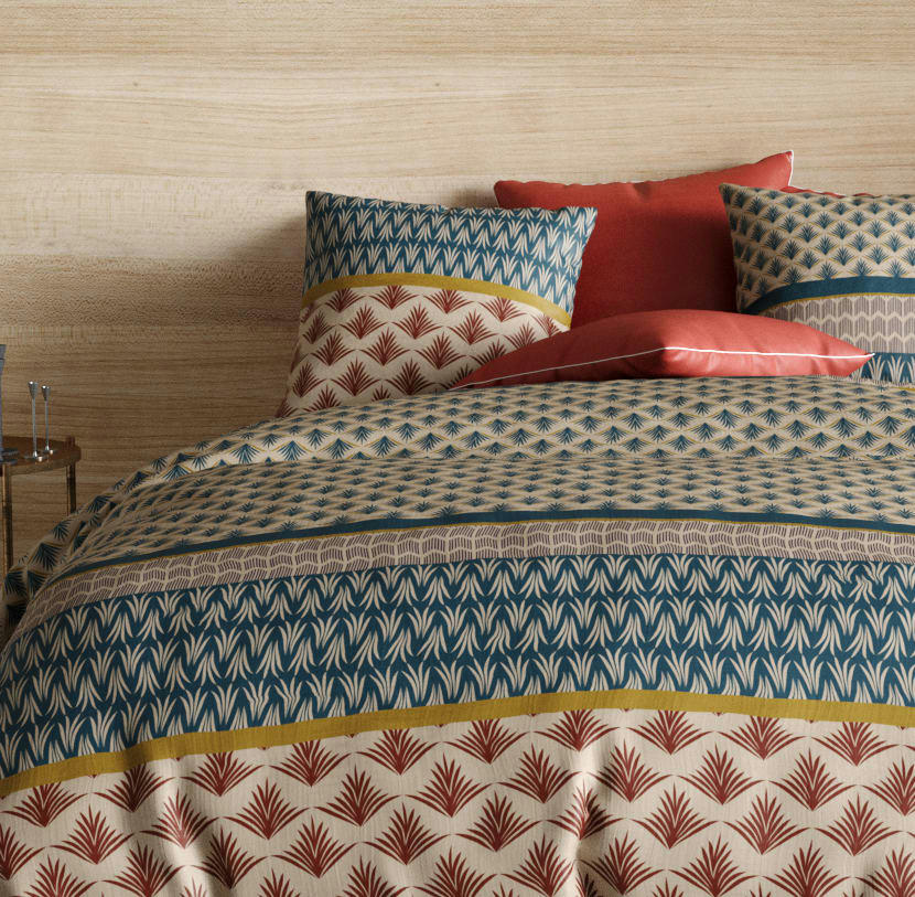 MANILLE - Parure housse de couette coton bleu 200x200 cm