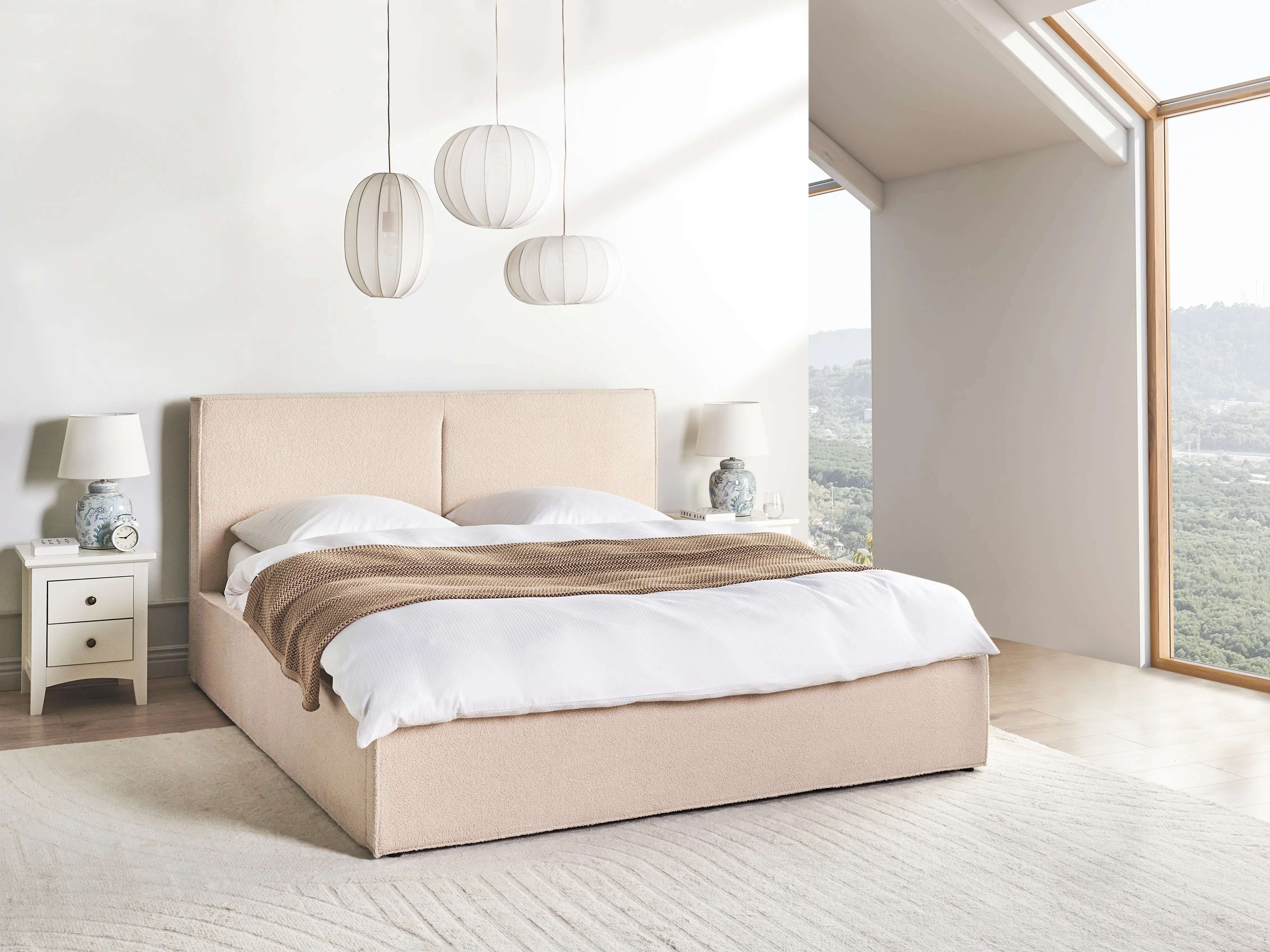 Ottoman Bed Boucle MOISSAC 180 x 200 cm (EU Super King) Beige