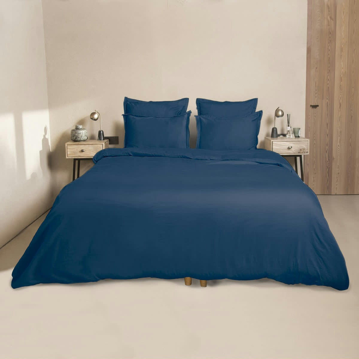 JULIA - Housse de couette satin de coton  200x200 bleu indigo