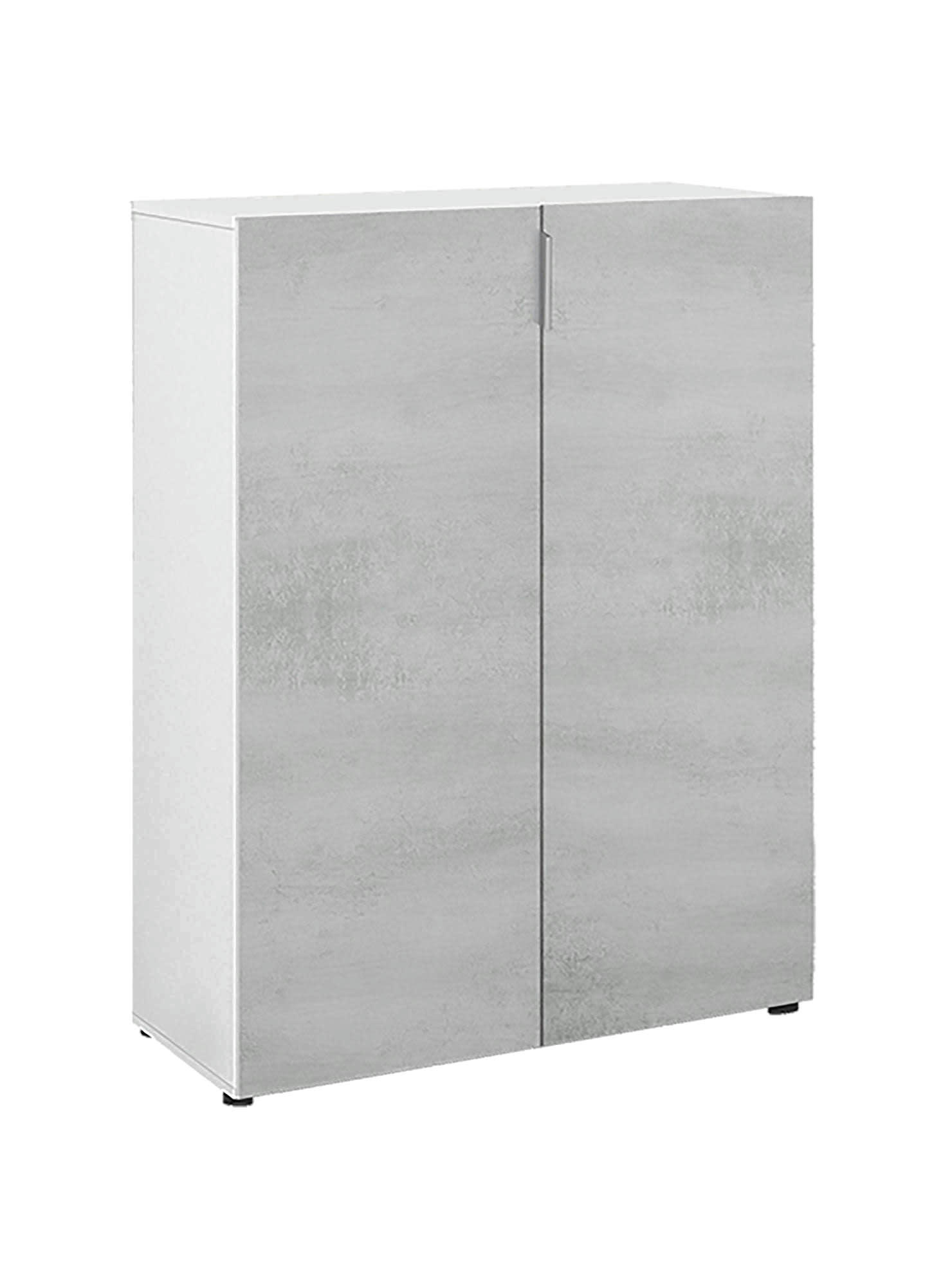 DLEL - Meuble à chaussures 2 portes effet béton et bois blanc