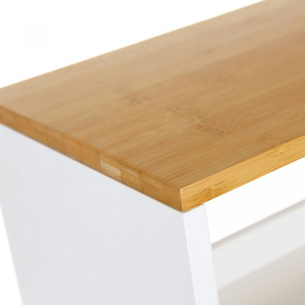 BOIS - Desserte de cuisine sur roulettes blanc et bois