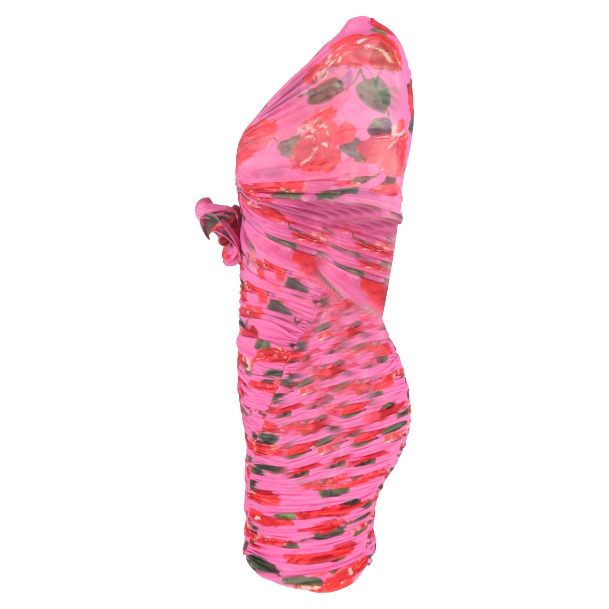 Magda Butrym Preloved Floral-Print Ruched Off-Shoulder Mini Dress In Pink Polyamide