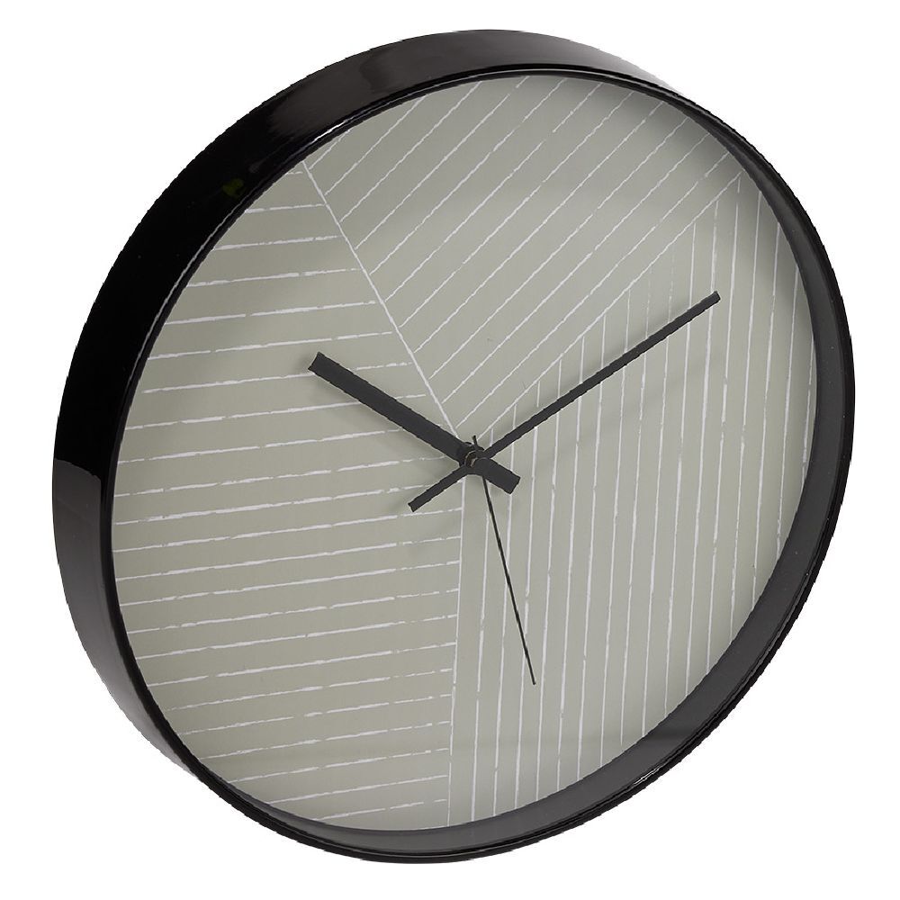 Horloge ronde fond rayure réométrique vert et blanc - Ø30xH4cm