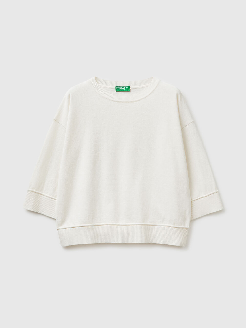 Crew neck sweater in cotton and wool