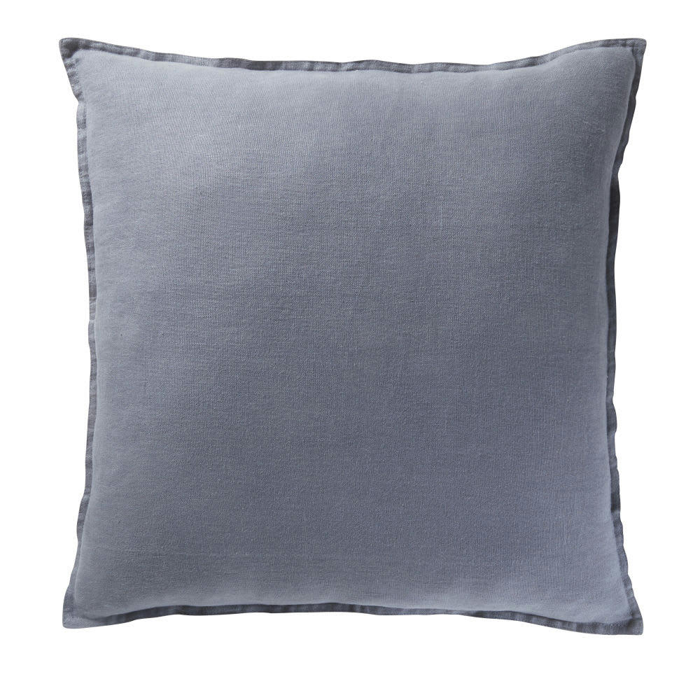 - Coussin en lin lavé bleu 60x60
