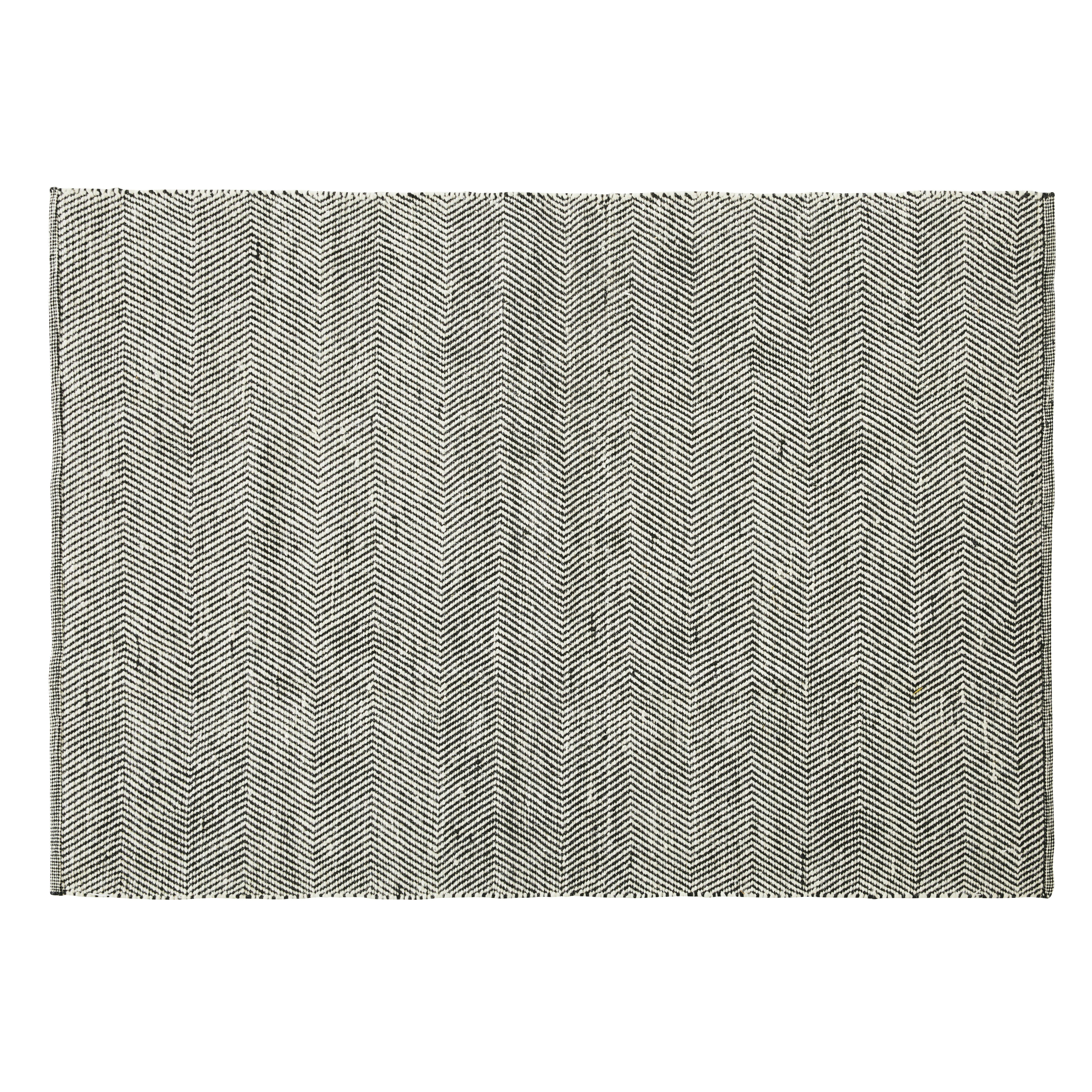 SYVER - Tapis réversible en laine et coton recyclé motifs graphiques écrus et noirs 160x230