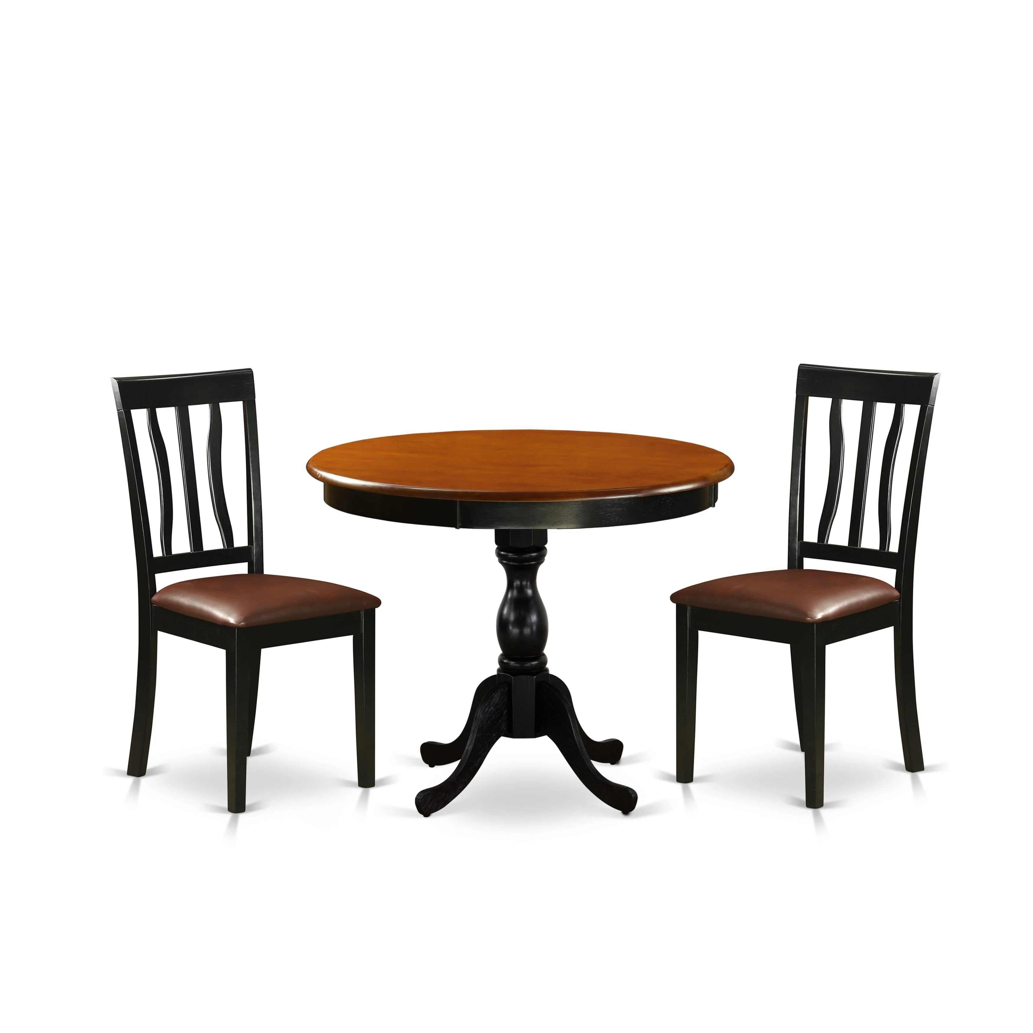 East West Furniture Dining Table Set- A Round Kitchen Table and Dining Chairs, Black & Cherry (Pieces & Seat Type Options)