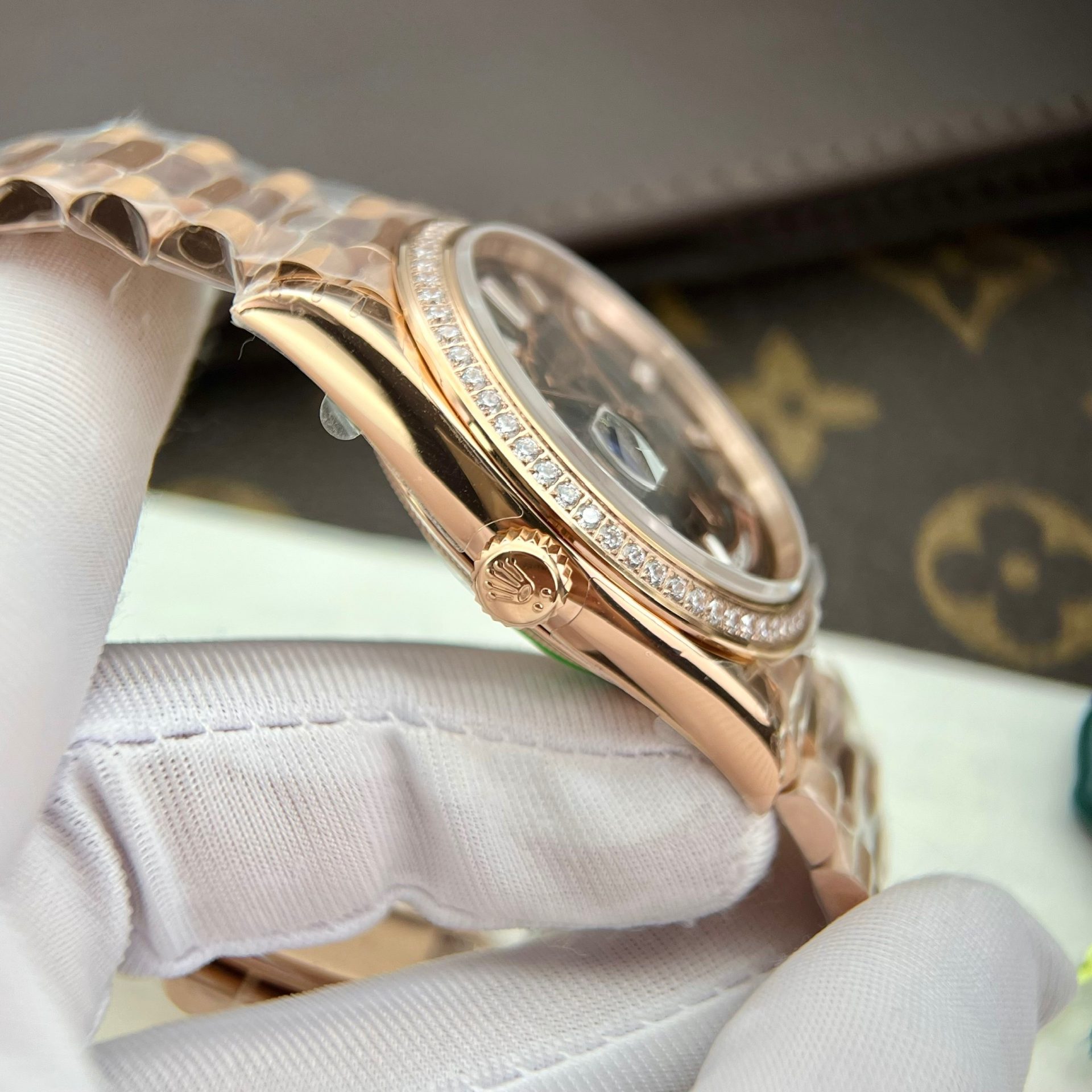 Rolex Day-Date RG Plated Eisenkiesel Dial With Diamonds 40mm Super Clone