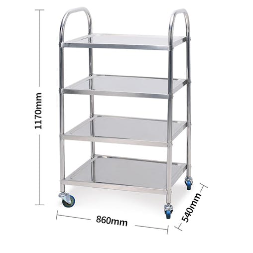SOGA 2X 4 Tier Stainless Steel Kitchen Dining Food Cart Trolley Utility 860x540x1170mm