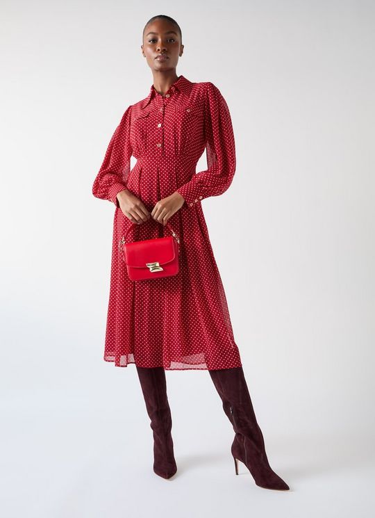 Cody Red Polka Dot Print Pocket Shirt Dress