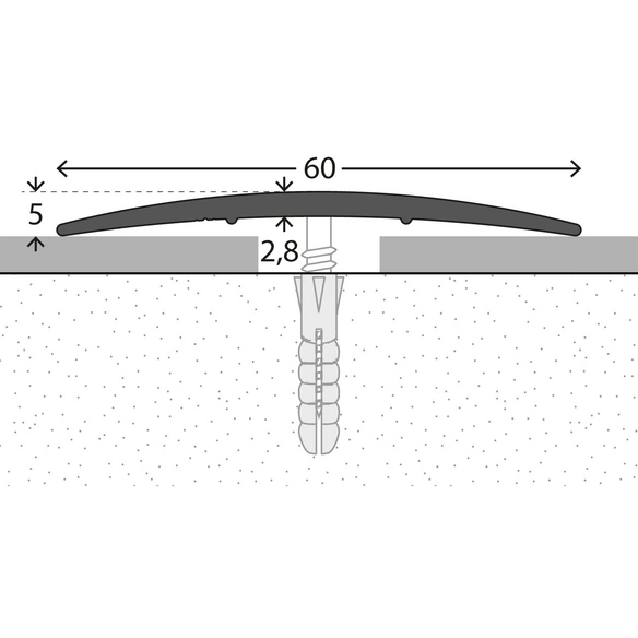 Übergangsprofil, BxH: 60 x 5 mm, mittig versenkt gelocht