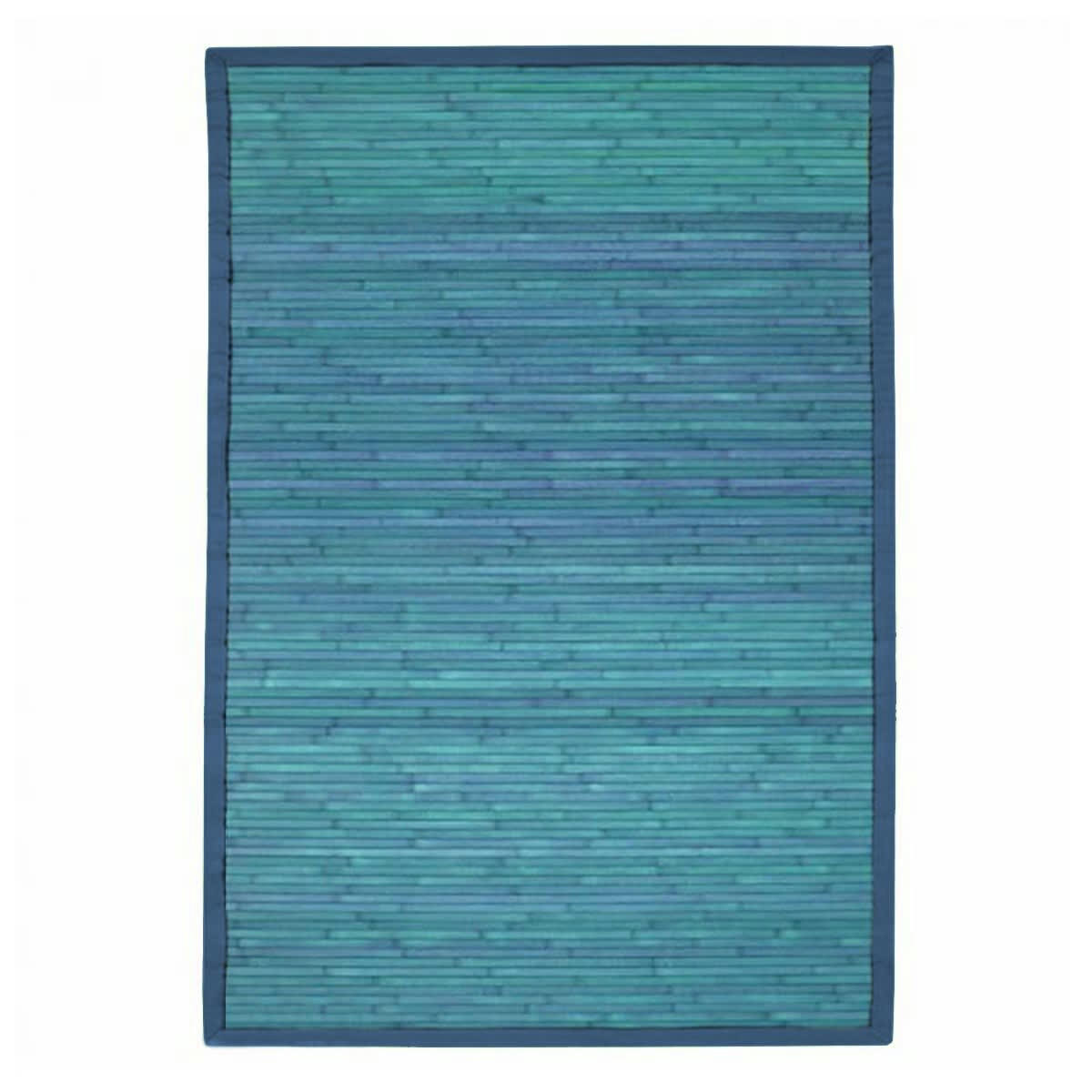 SOLO - Tapis en bambou larges lattes et ganse bleu 120x180