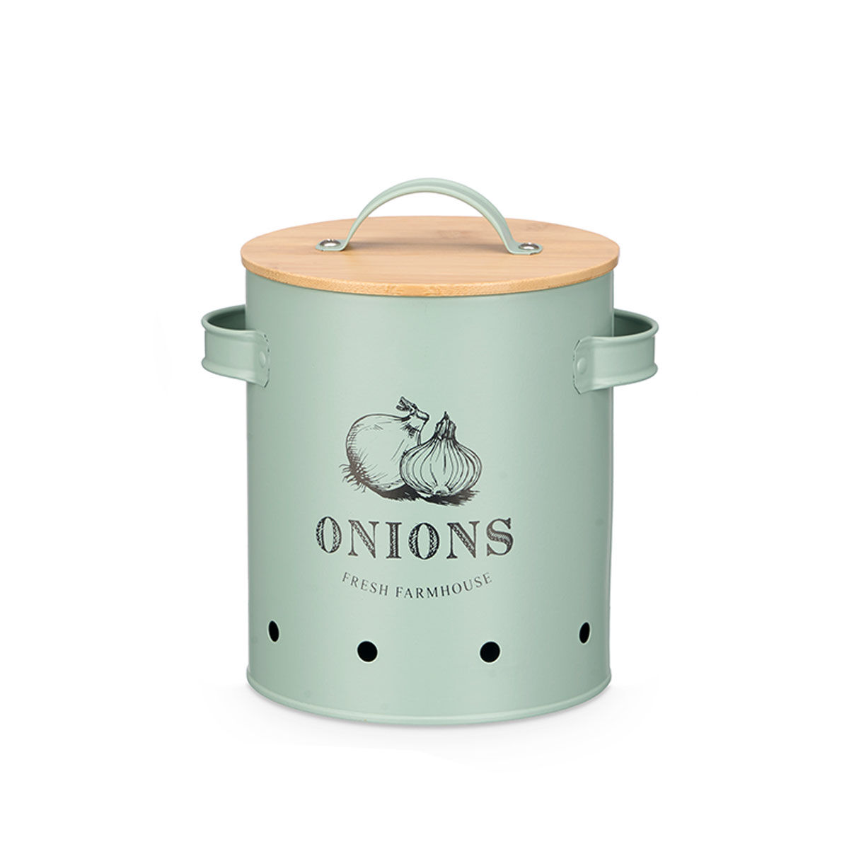 Lata para cebolas verde de metal com tampa bambu