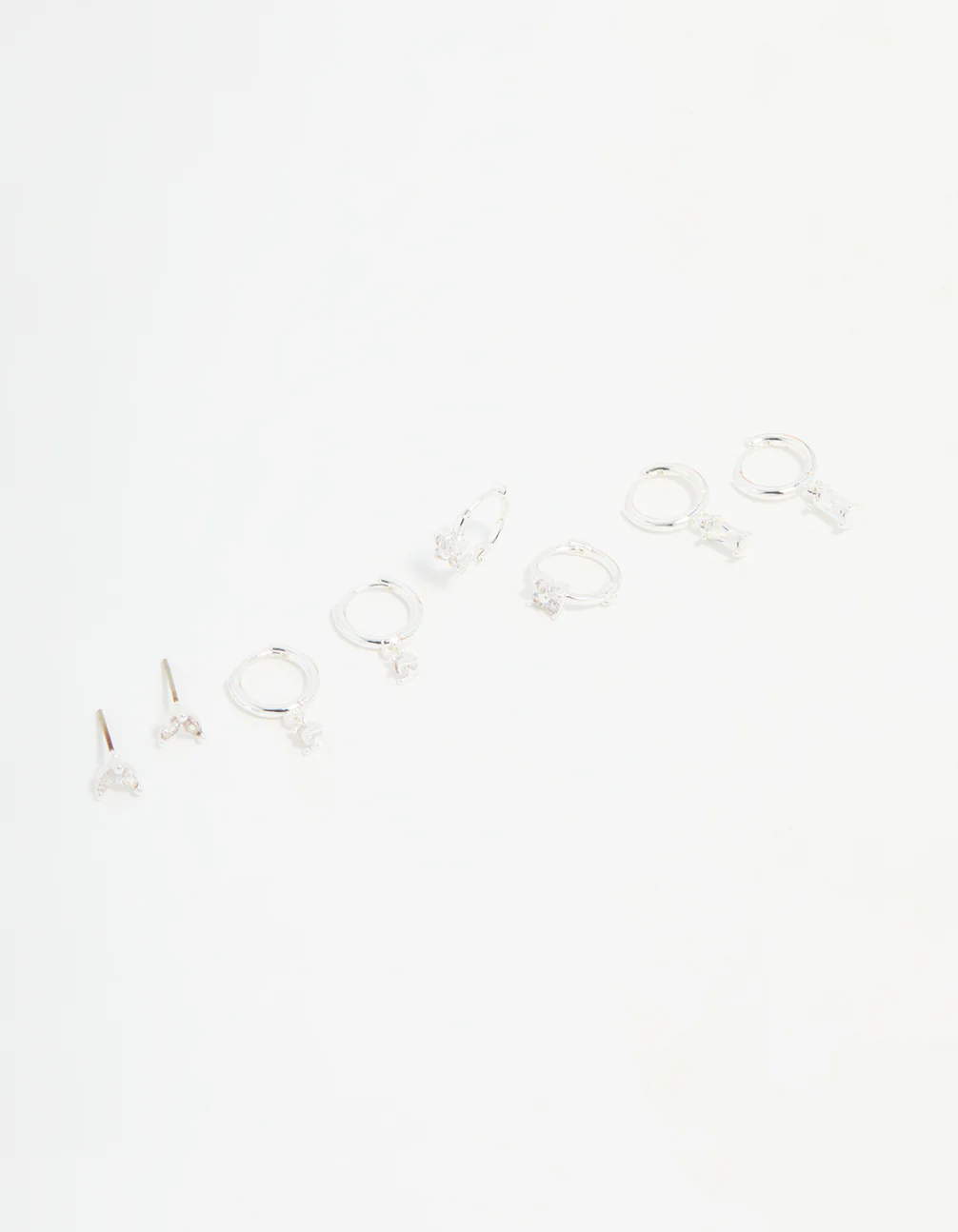 Silver Plated Brass Diamante Baguette Flower Hoop & Stud Earrings 4-Pack