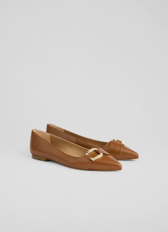 Ethel Brown Leather Pointed Flats