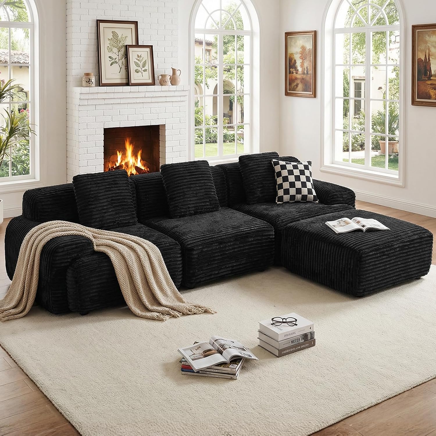 VK·LIVING 113 Cloud Sectional Couch 16.5'' Seat Height Sofa (Black)