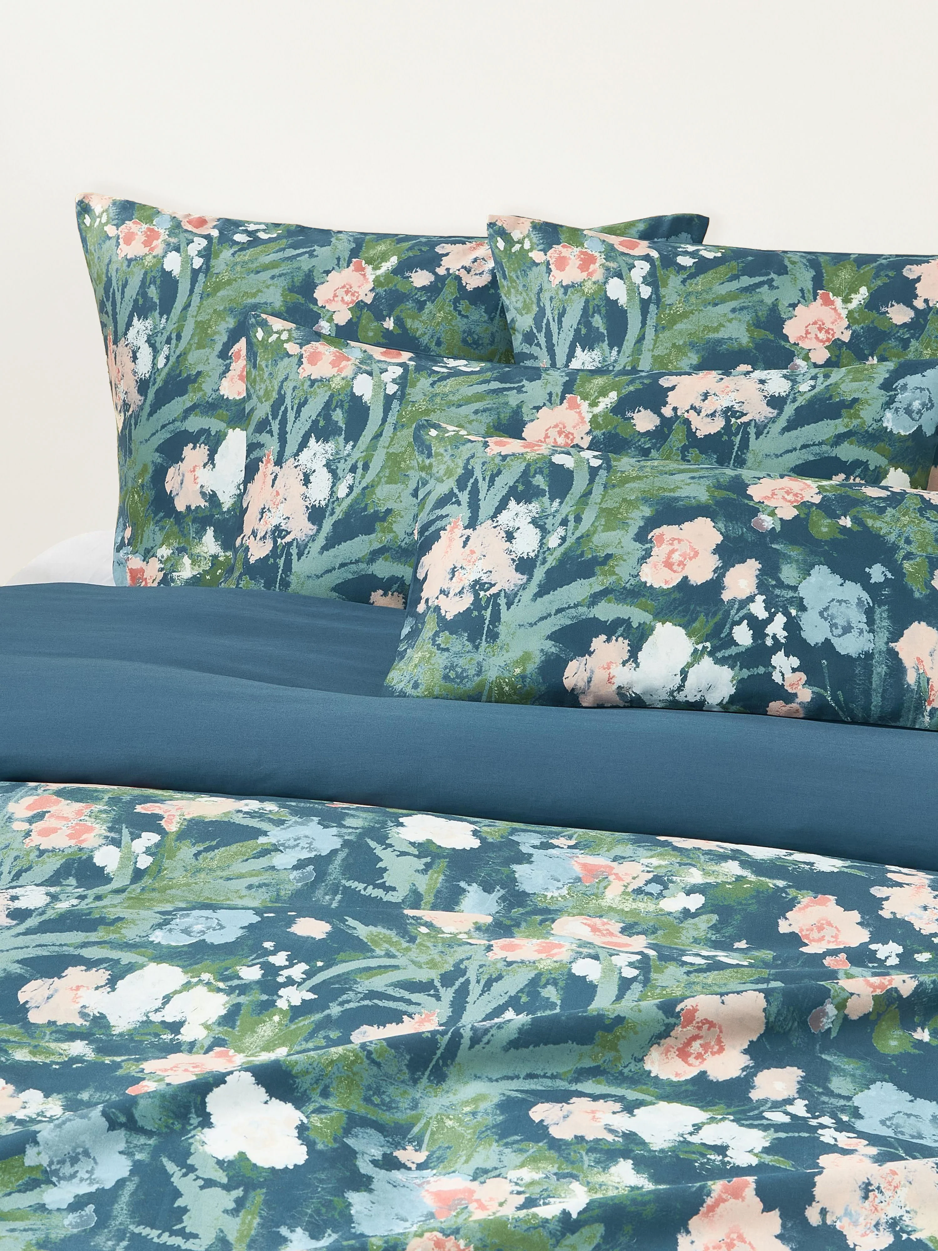 Bauwollsatin-Kopfkissenbezug Anthea mit Blumenmuster