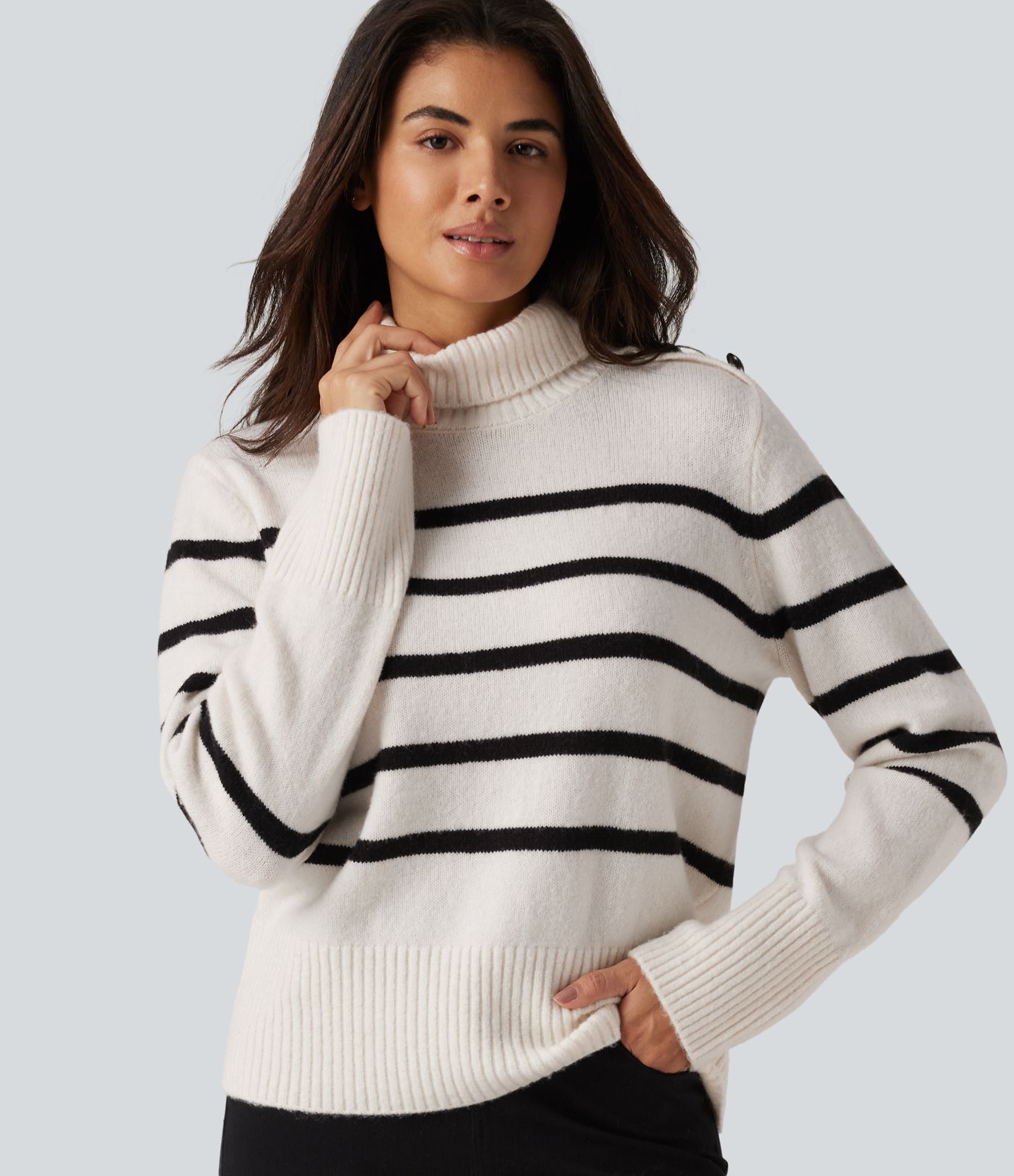 Pull de bureau rayé à col montant et manches longues