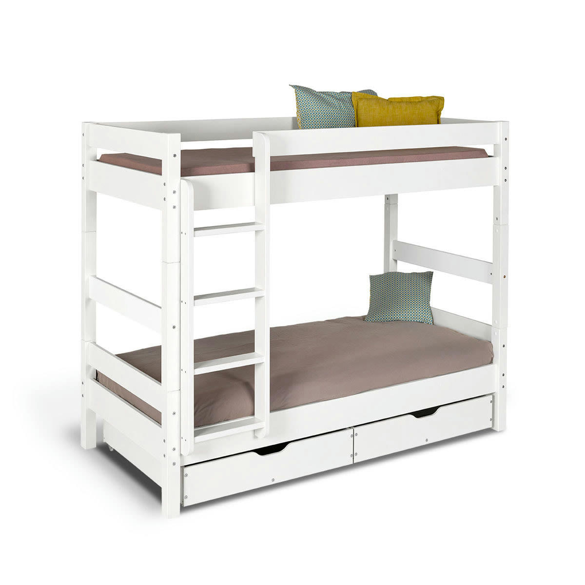 AARON - Pack lit superposé avec tiroirs 90x190 cm bois massif blanc