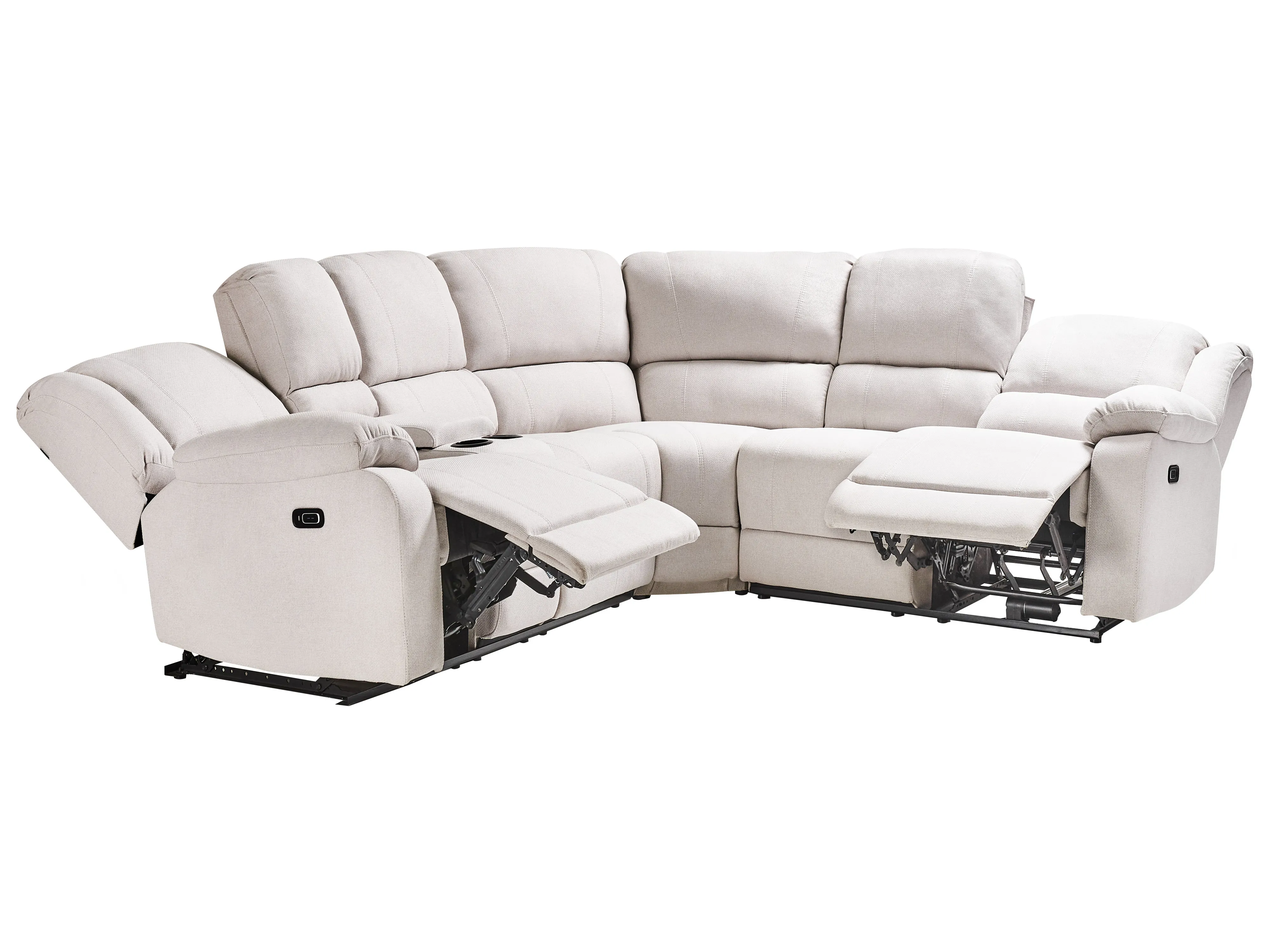 Manual Recliner Corner Sofa 5 Seater ROKKE Fabric Light Beige with USB Port Left Hand