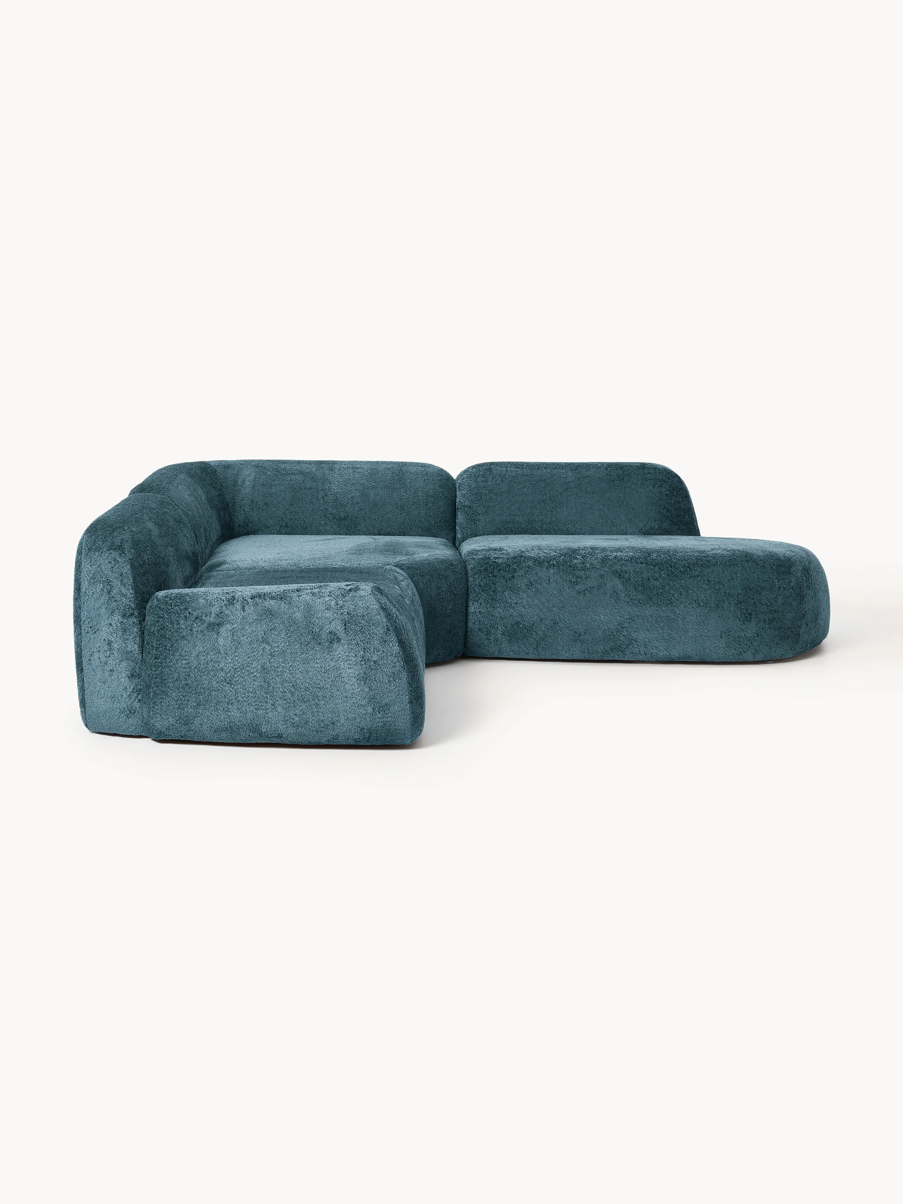 Modulares Ecksofa Wolke (4-Sitzer) aus Teddy-Bouclé mit Chaiselongue