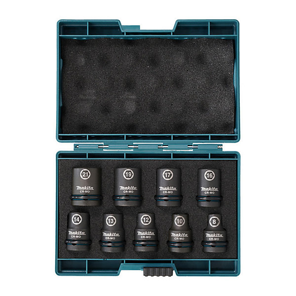 Coffret de 9 douilles carrée 1/2 IMPACT BLACK Makita E-16570 de 8 à 21mm